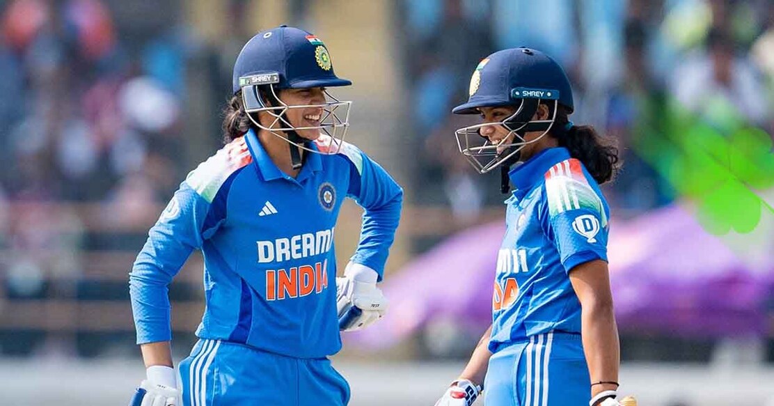 Smriti Mandhana and Pratika Rawal during their record-breaking partnership in Rajkot on Wednesday. Photos: X/@bcciwomen