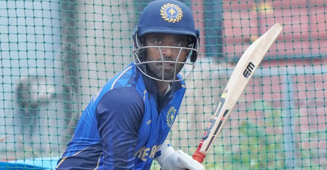 Kerala captain Sachin Baby during a practice session on the eve of the Ranji Trophy match against Bihar in Thiruvananthapuram on Wednesday. Photo: KCA