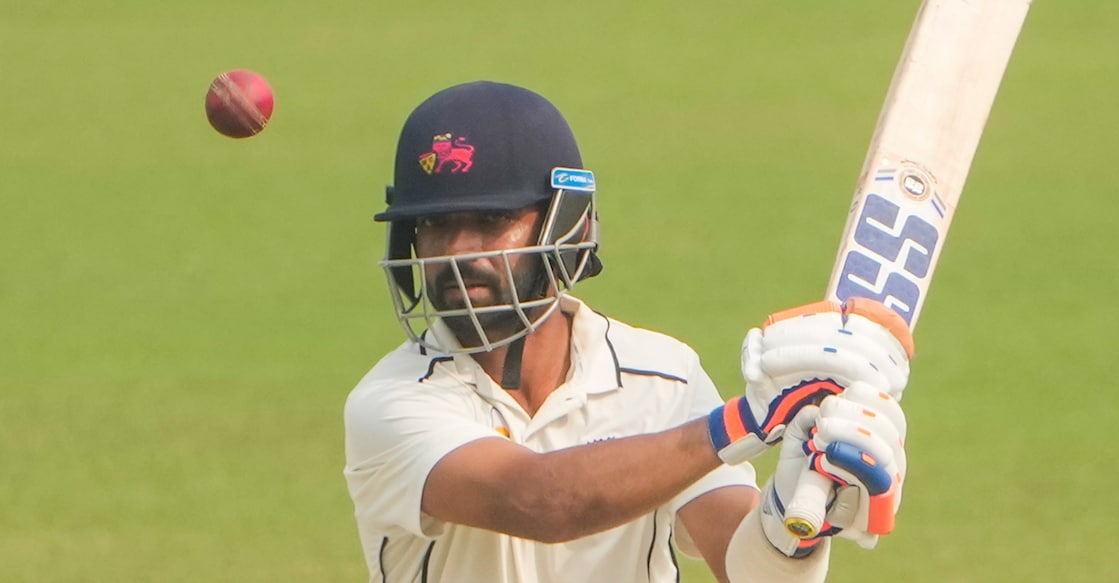 Mumbai captain Ajinkya Rahane during day four of their Ranji Trophy quarterfinal against Haryana at Eden Gardens, in Kolkata on Tuesday. Photo: PTI