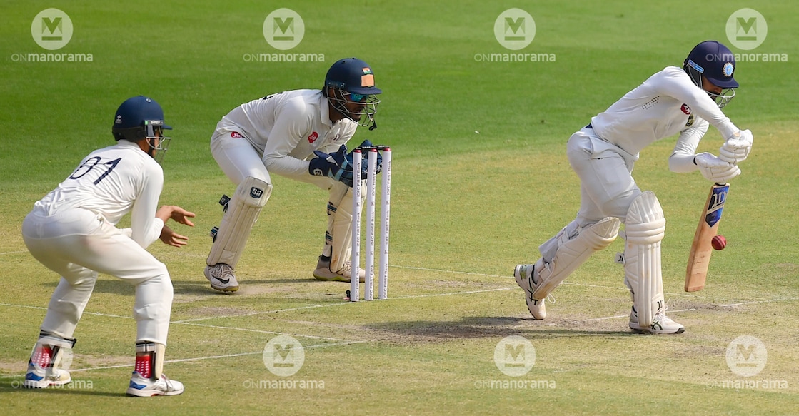 Kerala's Salman Nizar bats against Gujarat on day two of the Ranji Trophy semifinals in Ahmedabad on Tuesday. Photo: Vignesh Krishnamoorthy/ Manorama