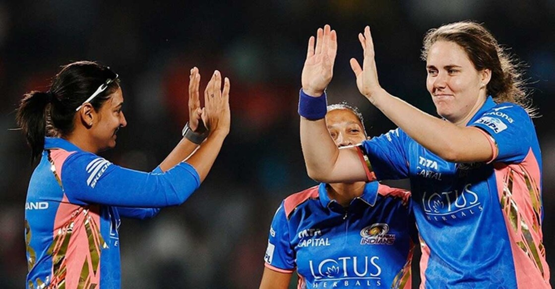 Mumbai Indians players during the match. Photo: X/@mipaltan