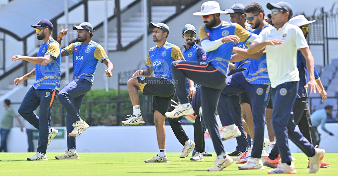Kerala players train on the eve of their Ranji Trophy final against Vidarbha in Nagpur. Photo: Reju Arnold/ Manorama