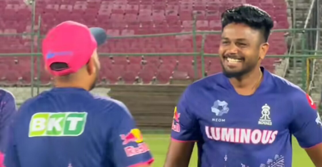 Sanju Samson was all smiles as he joined his Rajasthan Royals for the IPL camp. Photo: Screengrab/Rajasthan Royals
