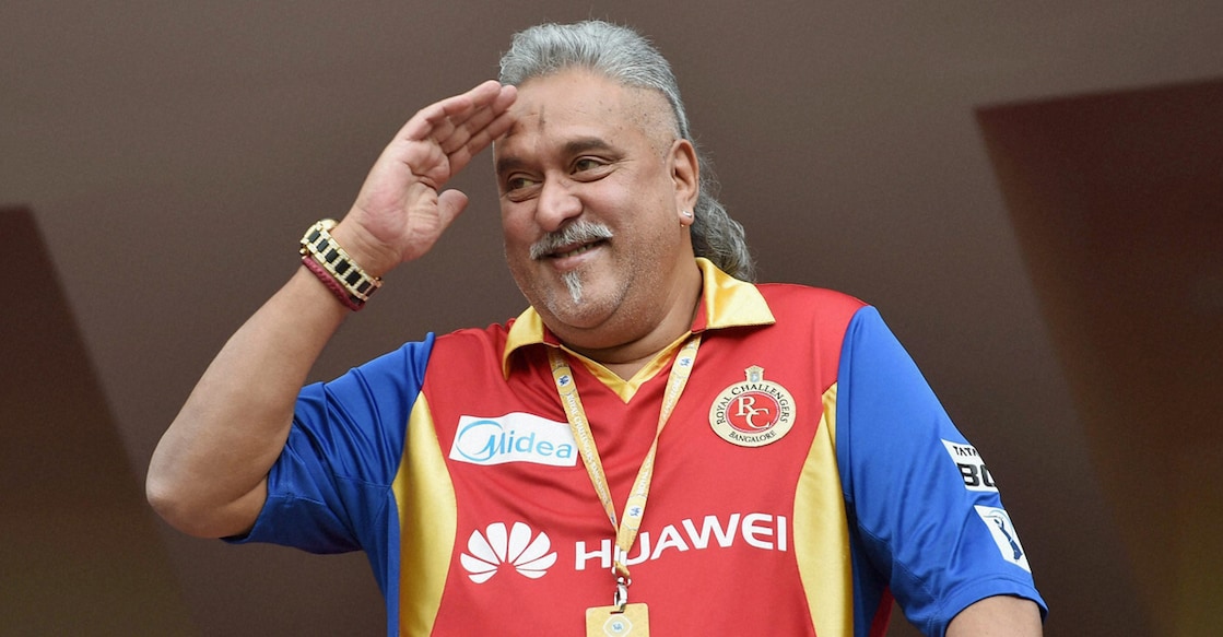 A file photo of Vijay Mallya cheering for RCB during an IPL match. File photo: PTI