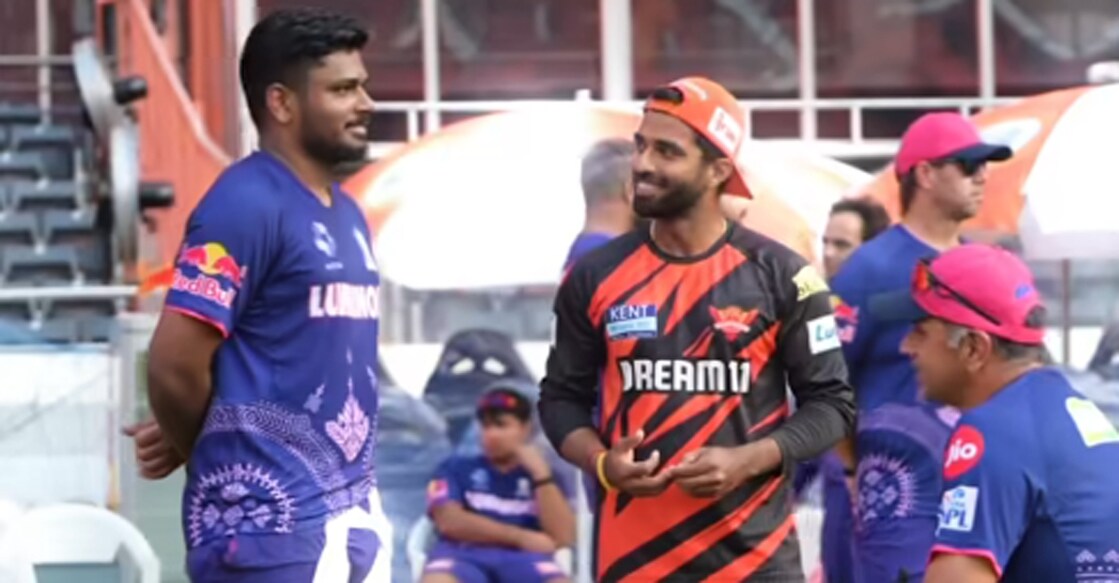 Sanju Samson and Sachin Baby met on the eve of the match. Photo: Screengrab/SRH