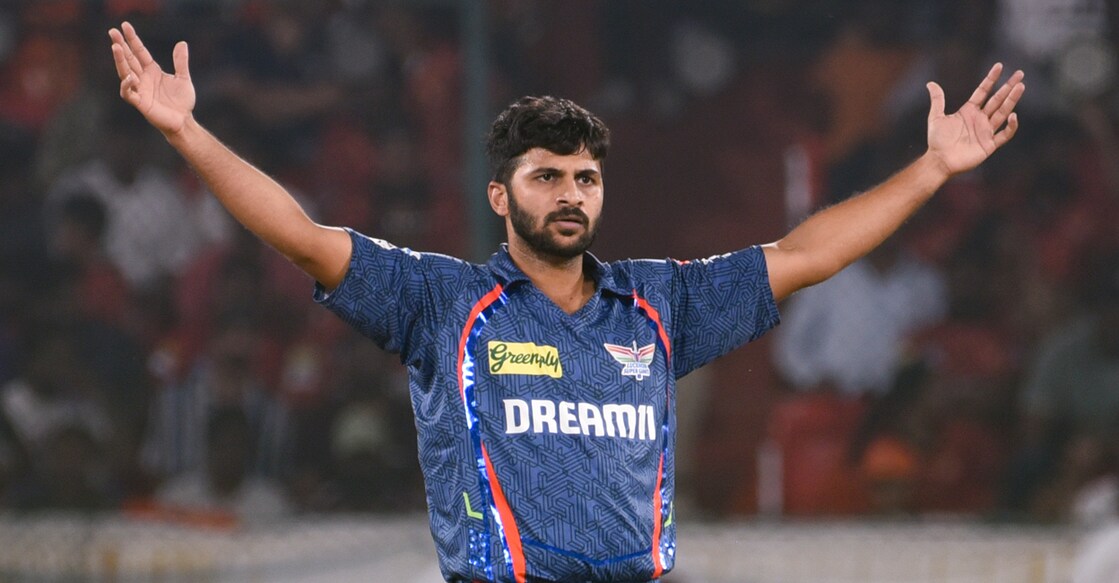 Lucknow Super Giants Shardul Thakur celebrates celebrates the wicket of Sunrisers Hyderabad’s Ishan Kishan during an IPL 2025 match at Rajiv Gandhi International Cricket Stadium, Uppal, in Hyderabad on March 27, 2025. Photo: PTI
