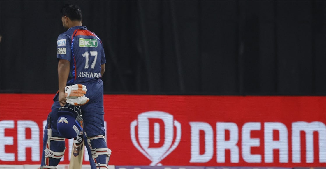 Lucknow Super Giants' Rishabh Pant walks back after getting dismissed against Mumbai Indians in the IPL at Lucknow. Photo: Reuters/Adnan Abidi