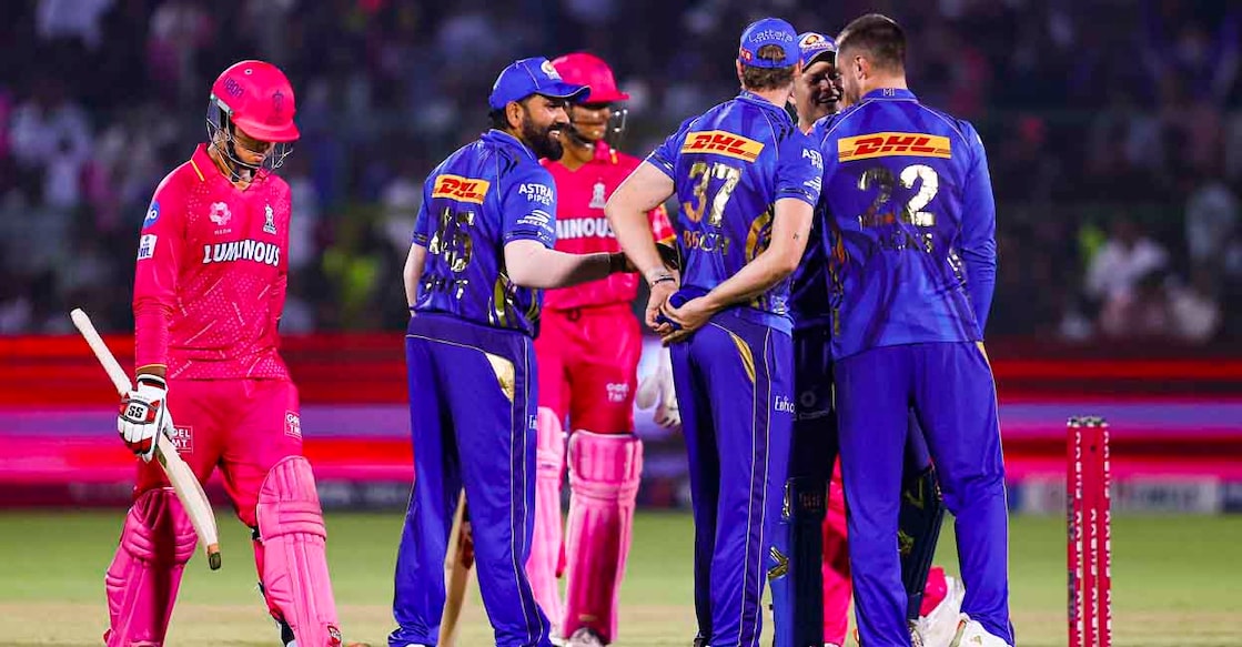 Jaipur: Mumbai Indians' players celebrate the wicket of Rajasthan Royals' Vaibhav Suryavanshi as he walks back to the pavilion during the Indian Premier League (IPL) 2025 cricket match between Mumbai Indians and Rajasthan Royals, in Jaipur, Thursday, May 1, 2025. (PTI Photo)(PTI05_01_2025_000501A)