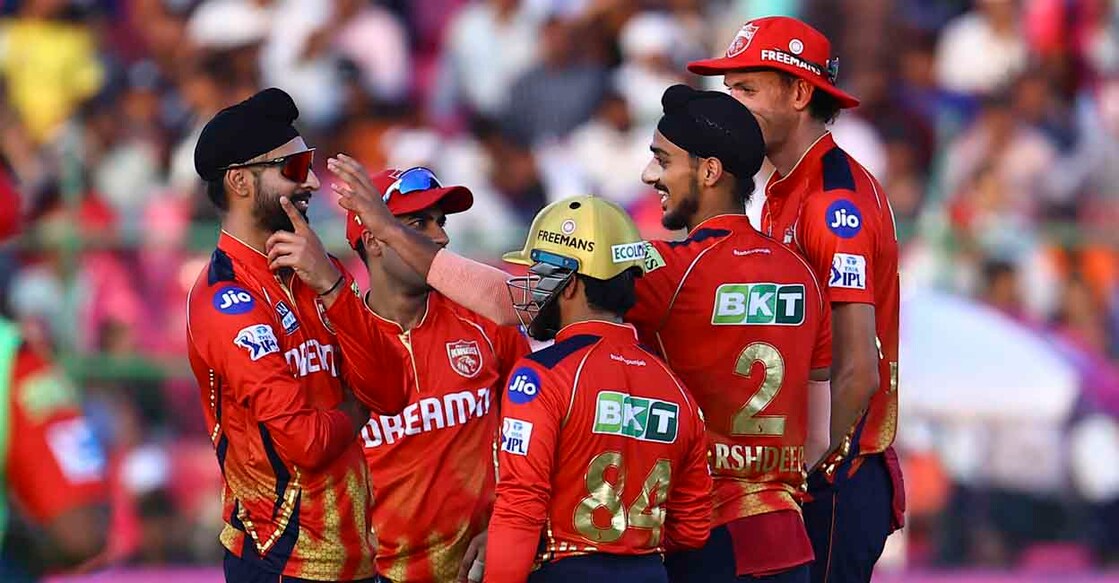 Jaipur: Punjab Kings' bowler Harpreet Brar celebrates the wicket of Rajasthan Royals' batter Riyan Parag during the Indian Premier League (IPL) 2025 cricket match between Rajasthan Royals and Punjab Kings, at Sawai Mansingh Stadium, in Jaipur, Sunday, May 18, 2025. (PTI Photo)(PTI05_18_2025_000362B)