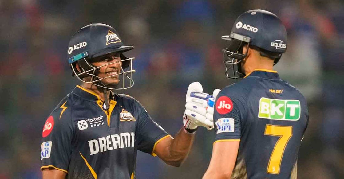 PTI05_18_2025_000587B New Delhi: Gujarat Titans' Sai Sudharsan and captain Shubman Gill during an Indian Premier League (IPL) 2025 T20 cricket match between Delhi Capitals and Gujarat Titans, at the Arun Jaitley Stadium, in New Delhi, Sunday, May 18, 2025. (PTI Photo/Ravi Choudhary) (PTI05_18_2025_000587B)