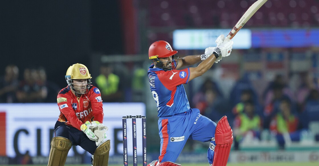 Karun Nair batting against Punjab Kings in the IPL 2025 match at Jaipur. Photo: X/@IPL