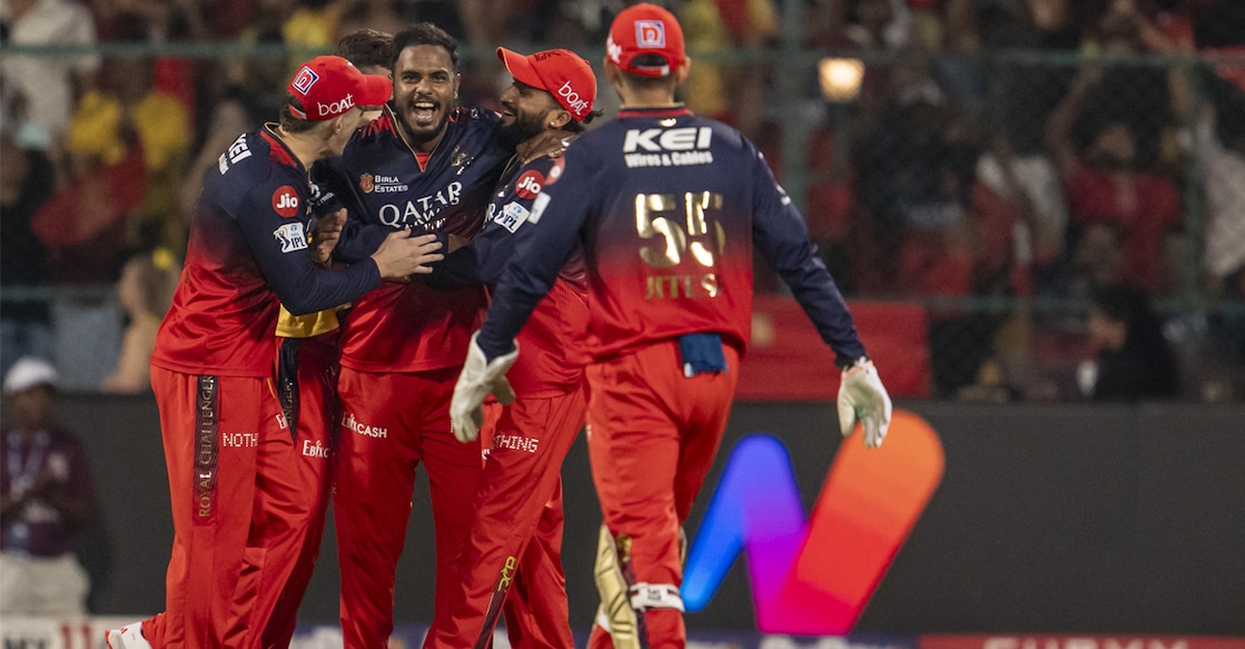 rcb win csk 25 RCB players celebrate after winning the IPL 2025 cricket match against CSK, at M Chinnaswamy Stadium in Bengaluru, Saturday, May 3, 2025. Photo: @IPL/X