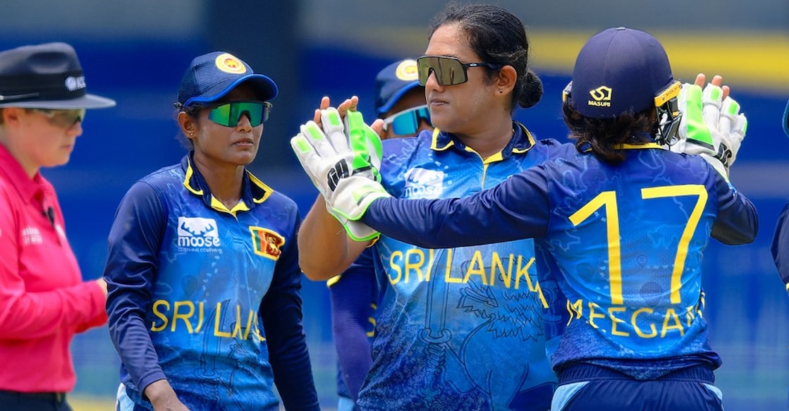 Sri Lanka players celebrate the wicket of an Indian player during a women’s ODI tri-series match in Colombo on May 4, 2025. Photo: X/@OfficialSLC