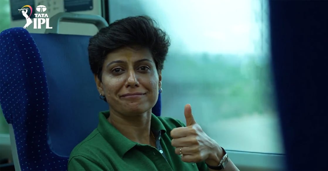 anjum-chopra-ipl-vande-bharat Former cricketer Anjum Chopra, who is part of the IPL broadcast team poses during a Vande Bharat ride between Dharamsala and New Delhi. Photo: Screengrab/ X@IPL