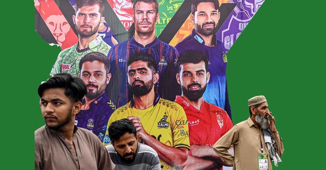 Vendors pack their belongings as they leave Rawalpindi Cricket Stadium following the postponement of the Pakistan Super League (PSL) match after the alleged shooting of a drone outside the stadium in Rawalpindi on May 8, 2025. India and Pakistan accused each other on May 8 of carrying out waves of drone attacks, as deadly confrontations between the nuclear-armed foes drew global calls for calm. (Photo by Aamir QURESHI / AFP)