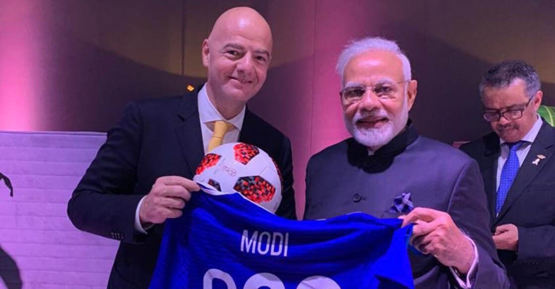 PM Modi receives special football jersey from FIFA chief
