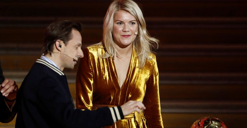 Ada Hegerberg Soccer Football - 63rd Ballon d'Or - The Grand Palais, Paris, France - December 3, 2018 Martin Solveig and Olympique Lyonnais' Ada Hegerberg with the Women's Ballon d'Or award REUTERS/Benoit Tessier