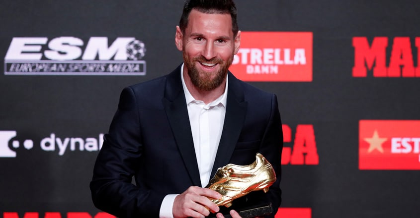 Barcelona's Messi receives record sixth European Golden Shoe Barcelona's Messi receives record sixth European Golden Shoe