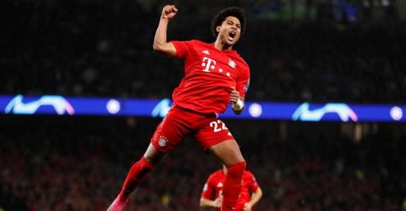 Bayern Munich's Serge Gnabry celebrates scoring their third goal Bayern Munich's Serge Gnabry celebrates scoring their third goal
