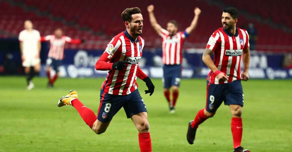 Atletico Madrid's Saul Niguez celebrates scoring their second goal. Photo: Reuters 