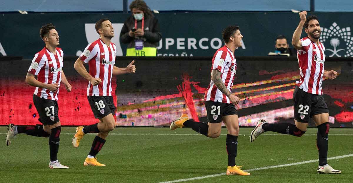bilbao Raul Garcia, right, celebrates after scoring against Real Madrid. Photo: AFP
