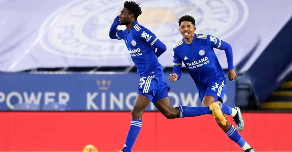 Leicester City's Wilfred Ndidi celebrates scoring their first goal. Photo: Reuters