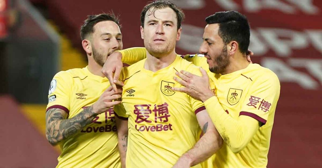 Ashley Barnes, centre, scored the winner from the penalty spot. Photo: AFP