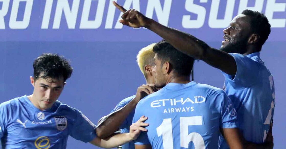 Mourtada Fall, right, scored the winner for Mumbai City FC. Photo: ISL