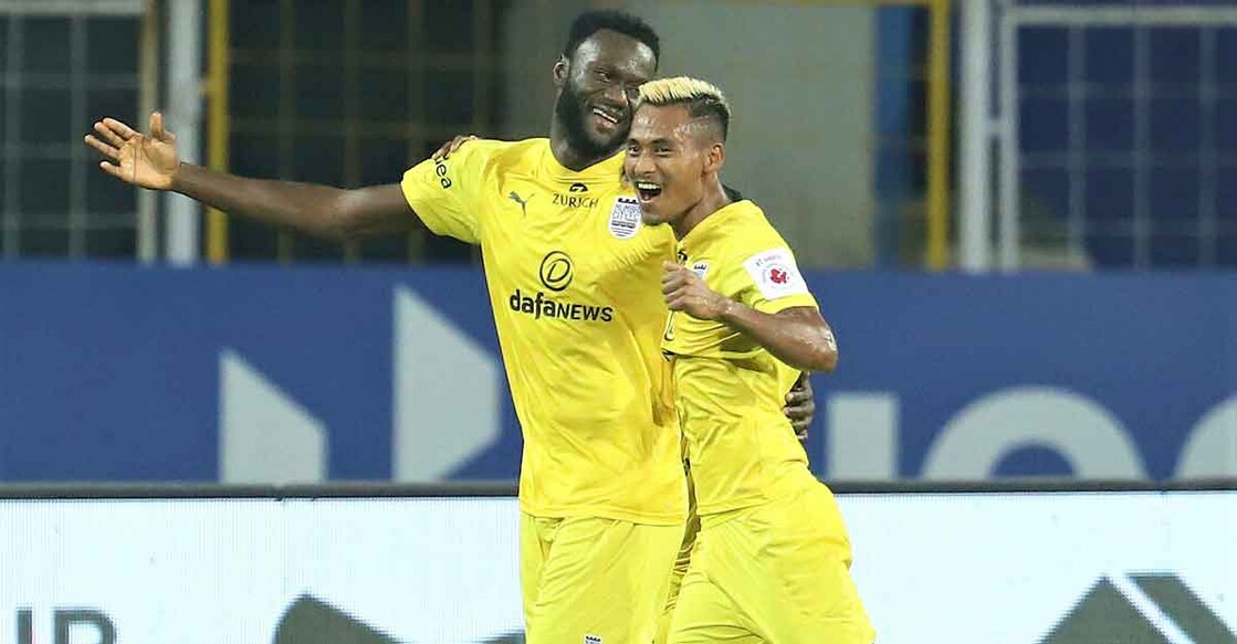 Mourtada Fall, left, and Bipin Singh found the mark for Mumbai City FC in the first half. Photo: ISL