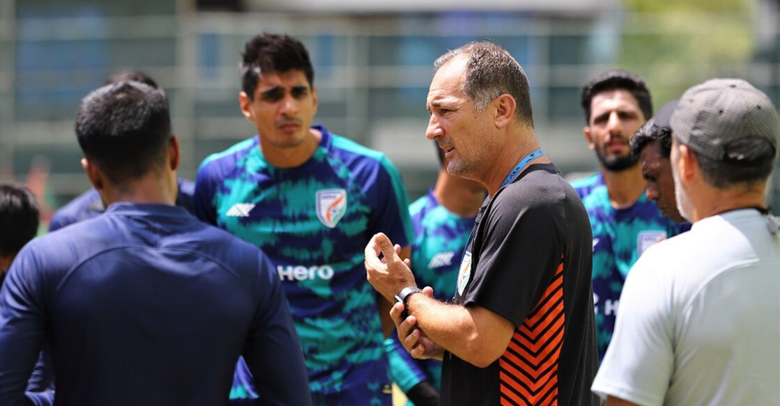 Igor Stimac gives instructions to the Indian players. File photo: IANS