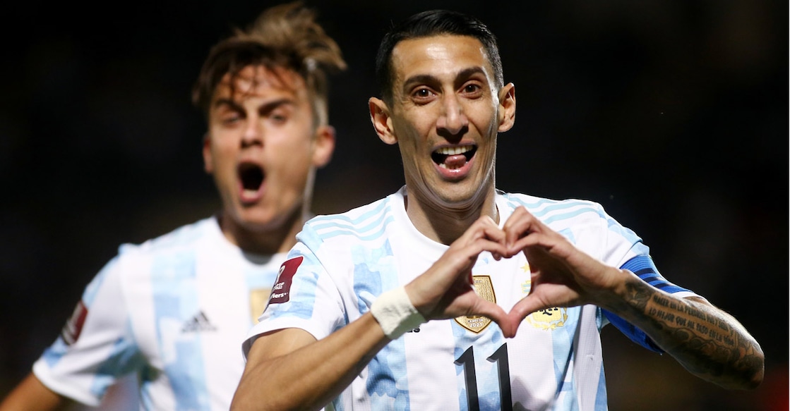 Angel Di Maria exults after netting the winner. Photo: Reuters