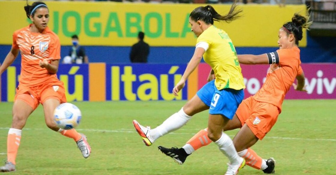 Action from the Brazil-India match. Photo: IANS
