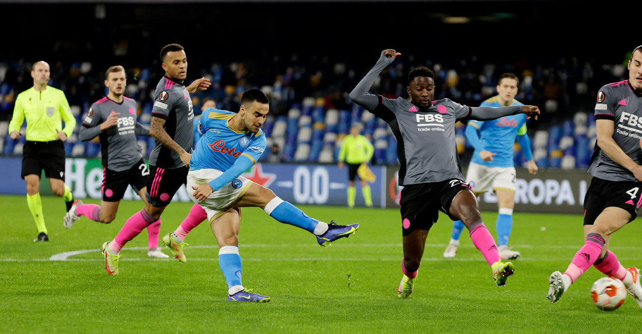 Napoli's Adam Ounas scores their first goal. Photo: Reuters/Ciro De Luca