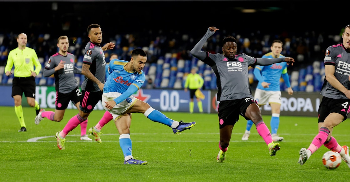 Napoli's Adam Ounas scores their first goal. Photo: Reuters/Ciro De Luca