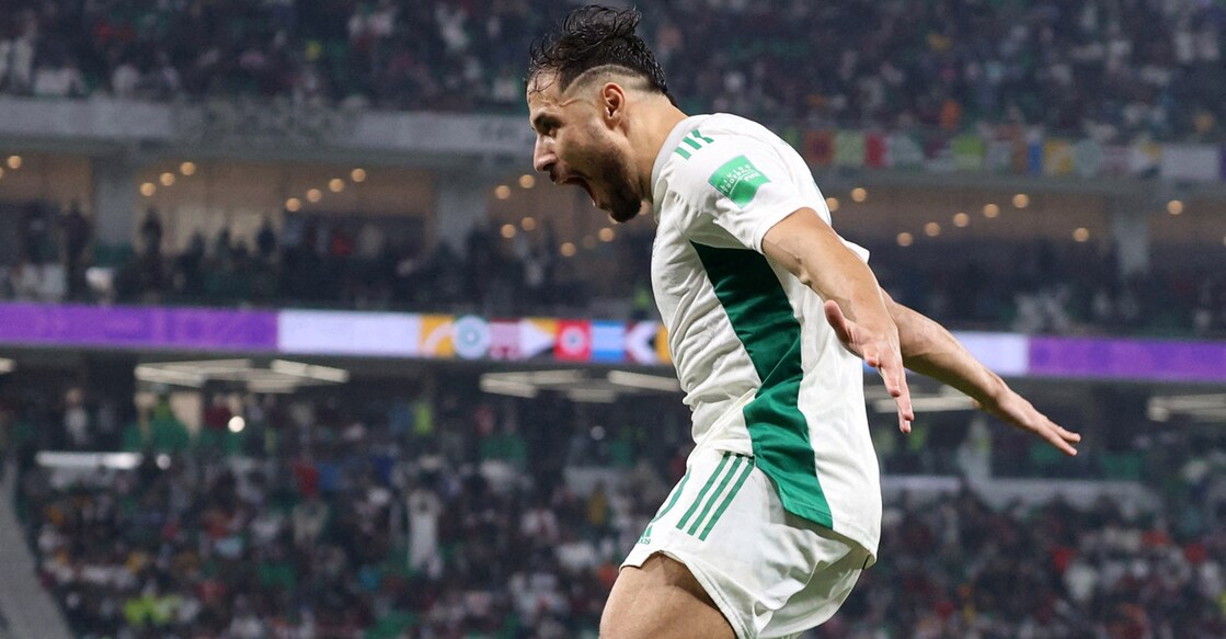 Algeria's Mohammed Belaili celebrates scoring the winner. Photo: Reuters/Suhaib Salem