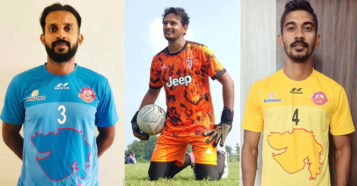 Gujarat malayali players Sagar Ali, Ajmal Eranjhikkal and Siddharth Nair.