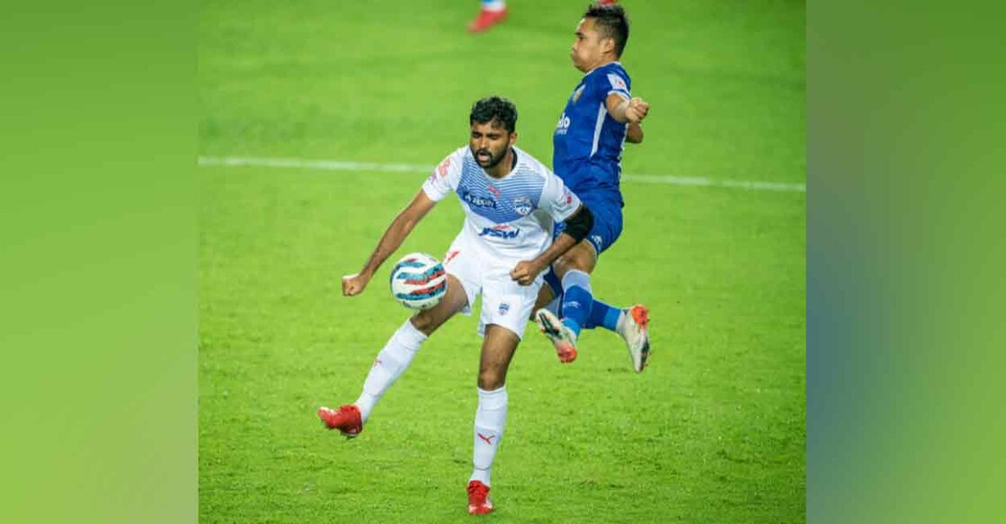 Action between Chennaiyin FC and Bengaluru FC in an Indian Super League match on Thursday. Photo: Twitter/ @IndSuperLeague