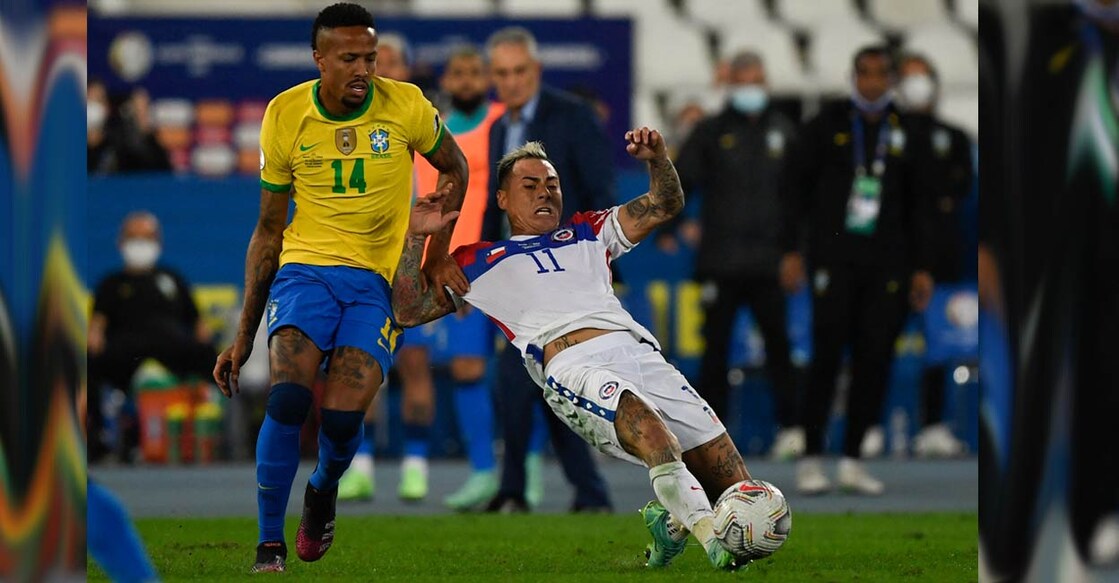 Brazil's Eder Militao and Chile's Eduardo Vargas