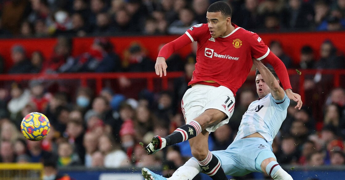Manchester United's Mason Greenwood in action with West Ham United's Aaron Cresswell. File photo: Reuters/Phil Noble