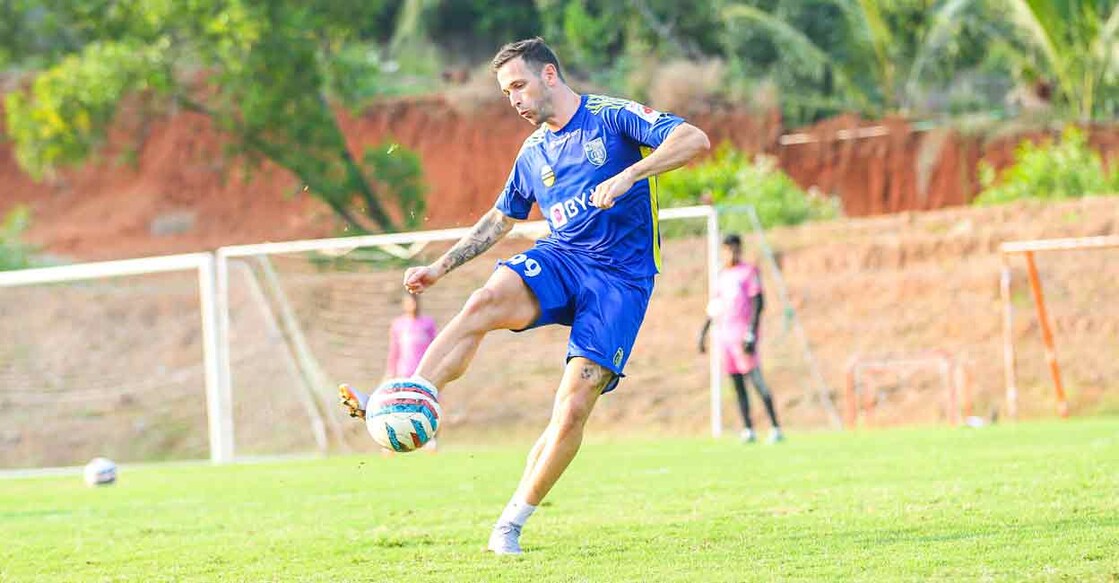 Kerala Blasters player Alvaro Vazquez in training on the eve of their match against Hyderabad FC. Photo: Kerala Blasters