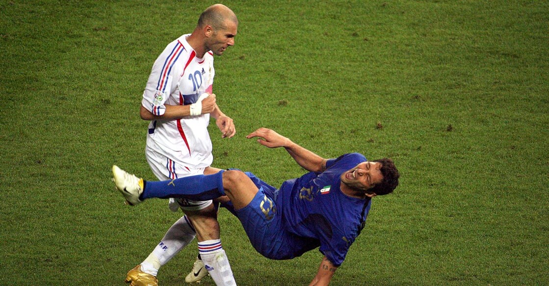 Zidane headbutts Materazzi in the 2006 World Cup final. File photo: AFP/John MacDougall