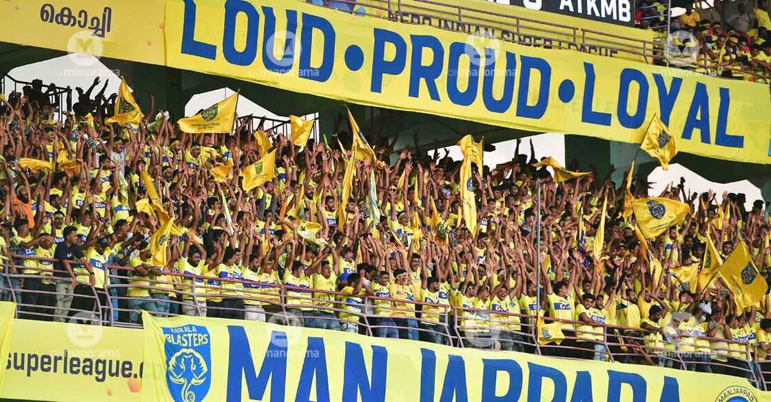 Kerala Blasters supporters at the Jawaharlal Nehru Stadium in Kochi. Photo: Manorama/Josekutty Panackal