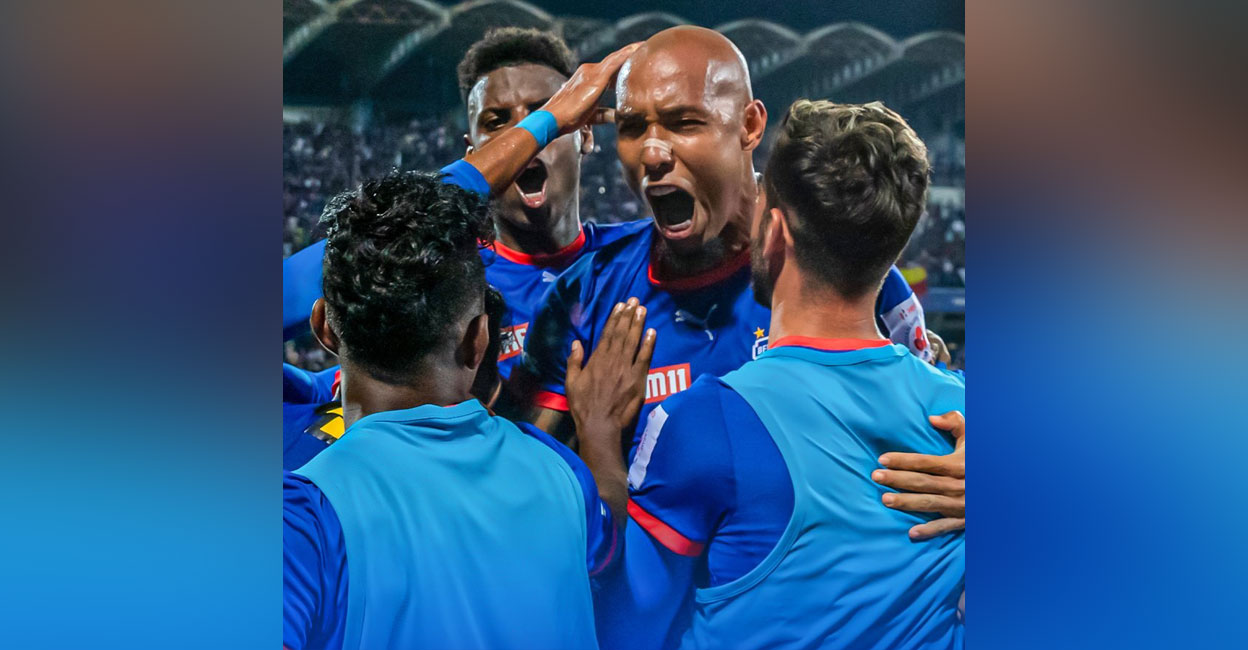 Alan Costa celebrates his winner for Bengaluru FC against NEUFC. Photo: Twitter/ @IndSuperLeague
