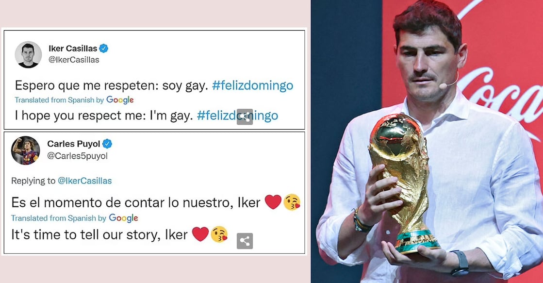 Screenshots of Iker Casillas and Carles Puyol tweets (left). A file photo of Casillas holding the Fifa World Cup.
