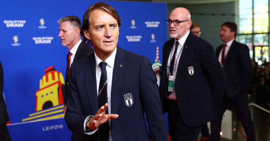 Italy head coach Roberto Mancini before the draw at Frankfurt. Photo: Reuters/Kai Pfaffenbach