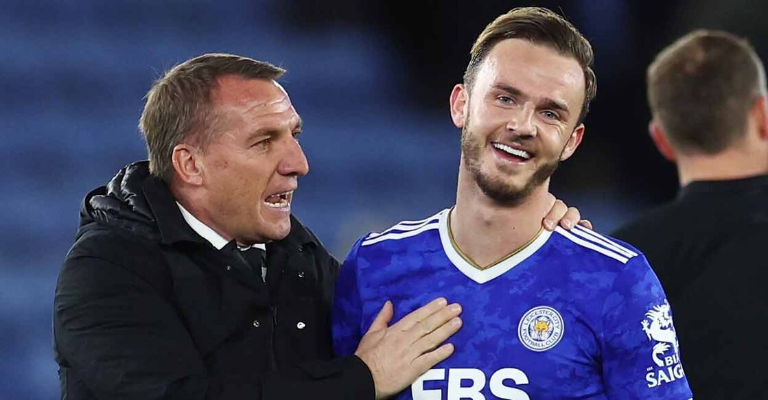 James Maddison (right) with his Leicester City manager Brendan Rodgers. File photo: Reuters/ David Klein