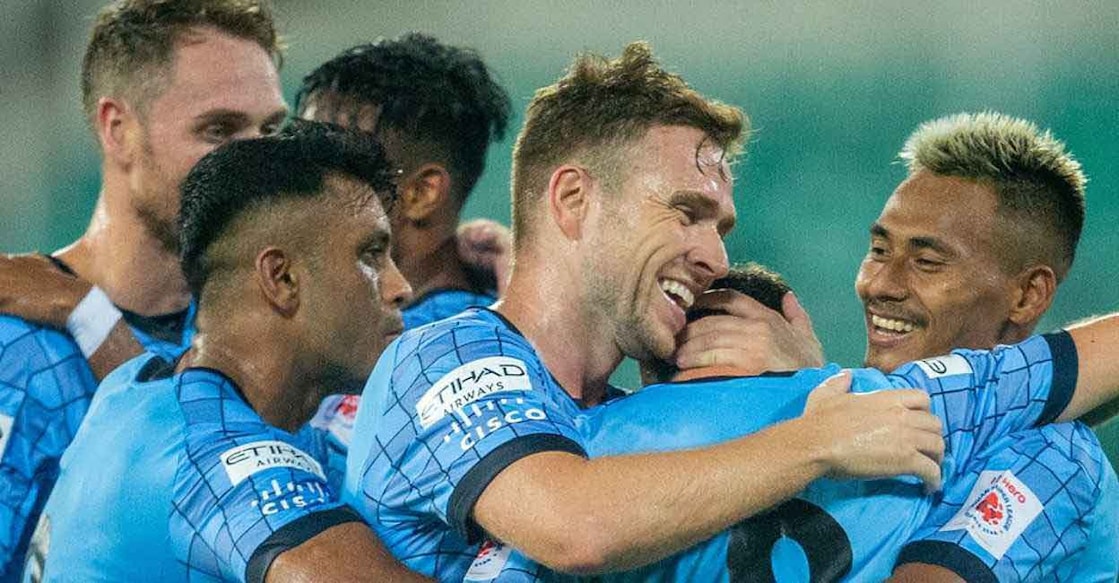 Mumbai City FC players celebrate their win. Photo: Twitter/Mumbai City FC