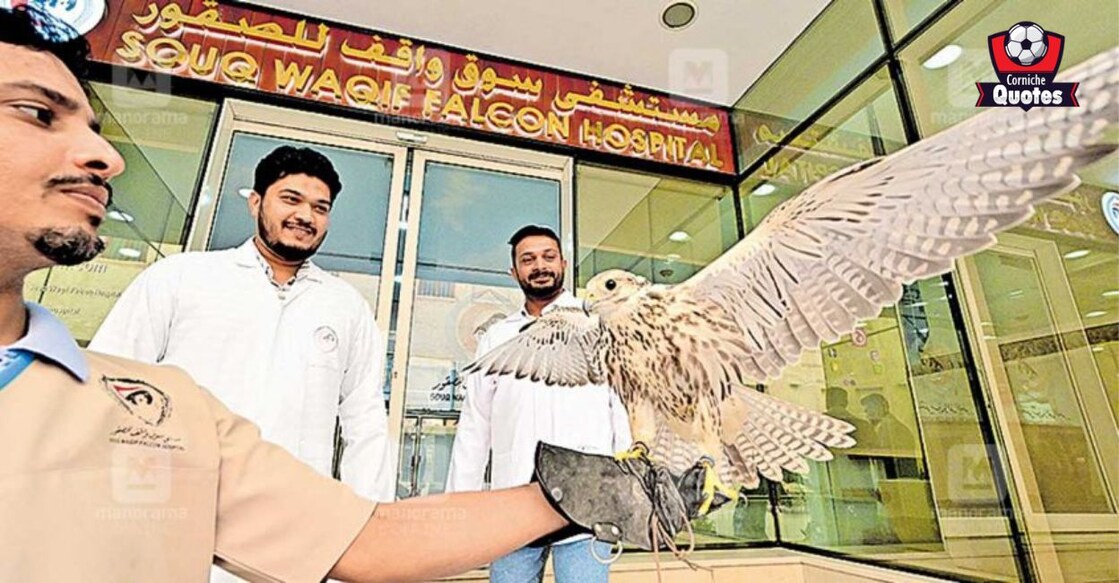 The Malayali employees of Souq Waqif falcon hospital in Doha, with a falcon under treatment. Photo: Manorama. 