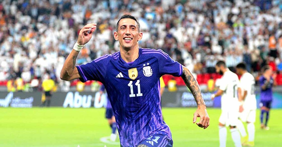 Argentina's Angel Di Maria celebrates his goal against UAE. Photo: Twitter/ @Argentina
