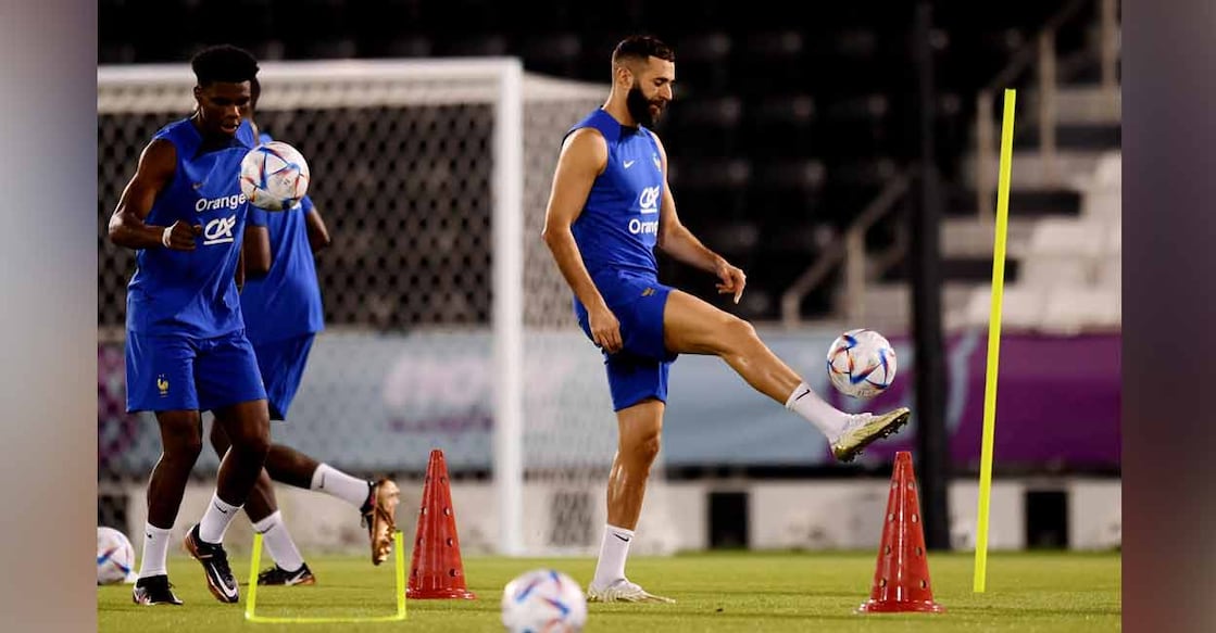 Karim Benzema France's Karim Benzema (right) and Aurelien Tchouameni during training. Photo: Reuters/ Annegret Hilse